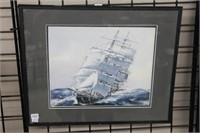 2 framed ship prints.  20" x 16"
