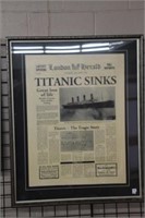 London Herald Titanic sinks framed piece.  32" x