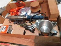 misc, soldering iron, dog leash, tobacco tin
