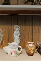 Shaving mug, pitcher and figurine