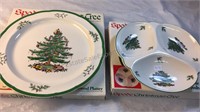 Spode Christmas tree platter 12” and triple dish