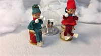 6” Drummer elves and glass puppy ornament
