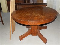 Round Oak Pedestal Table - 2 Leaves