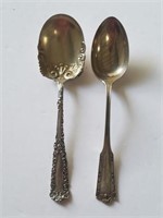 2 sterling serving spoons. 1 w/ monogram