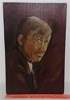 Wood hand painted portrait of Will Rogers