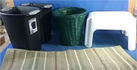 Household lot,  throw rug, Waste Paper cans, step