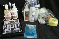 Variety of beauty products, hand wash, make up