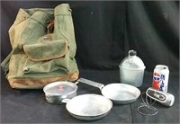 Canvas back pack  with camping dishes and