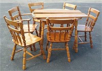9 pc solid wood glass top dining set, includes: