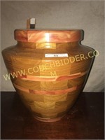 12" multiwood hand turned wood vessel urn