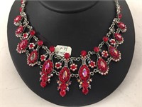 ladies necklace red crystal w/ marcasites