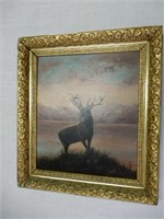 Very Nice Oil Painting On Canvas Depicting A Stag