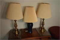 1 Ceramic and 2 Brass Lamps w/Shades