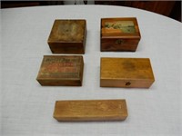 5 Vintage Wooden Boxes - Some Dovetailed