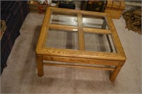 Golden Oak Coffee Table with Glass Inserts