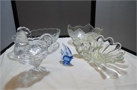 Crystal Rooster, Glass Fish and Fruit Bowls
