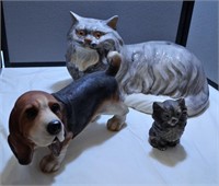 Resin Dog and Ceramic Cats