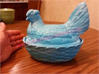 nice blue glass setting hen (larger)