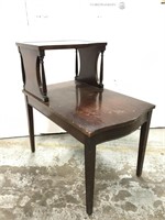 Two-tiered leather top end table