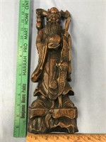 Fabulous Oriental wood carving 13" tall, man has a