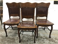 Vintage wood & leather chair trio