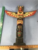 Carved wood totem pole, imported 19" tall        (