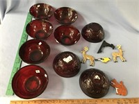 Lot of red glass bowls 5.5" across x 3" tall, abou