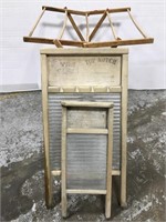 Vintage glass & wood washboards & drying rack