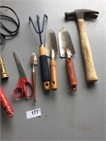 Hammer, garden hand tools, etc