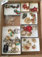 Christmas brooches; clip on ear rings