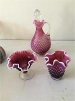 Cranberry glass (decanner, 2 vases)