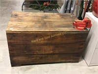 42” wide wooden crate with craftsman vise on top