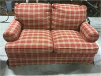 5ft wide low sitting plaid loveseat