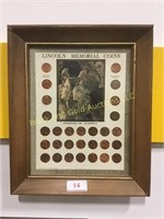 12” by 10.5” framed Lincoln memorial coins