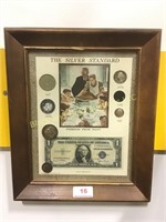 12” by 10.5” framed silver coins