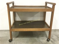 26" rolling wooden cart with 2 shelves