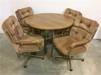 Wood top table with 4 matching rolling chairs
