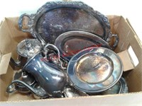 Lot of silver dishware plates platter & pot