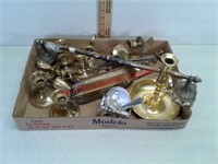Lots of various brass items towel rod candle