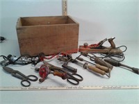Wooden crate of vintage tools woodworking