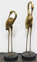 Male & Female Brass Egrets Figures on Marble Base