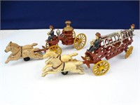 Vintage Cast Iron Fireman Toys Horse drawn