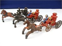 Vintage Cast Iron Fireman Toys Horse drawn