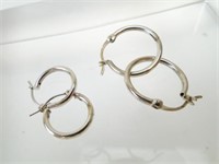 (2) Pair 925 Silver Hoop Earrings