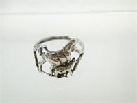925 Silver Horse with Foal Ring