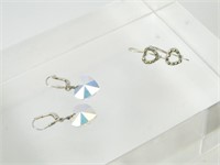 (2) Pair 925 Silver Heart Earrings