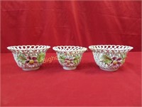 Vintage Italian Woven Porcelain Bowls w/ Flowers
