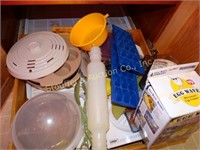 Plastic rolling pin, egg wave, ice trays,