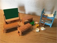 LOT of Dollhouse Furniture Bed School