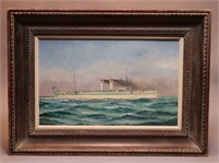 [WWI]  Oil Painting.  HMHS China, 1919